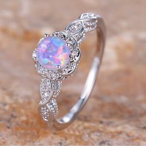 Vintage Style Ethereal Bloom Opal & Diamond Twist Ring